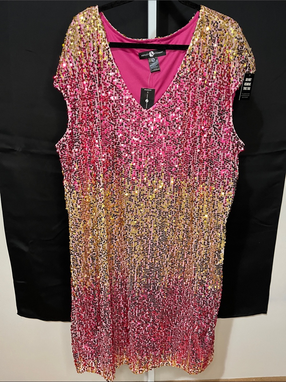 Ashley Stewart Pink and Gold Ombre Sequin Midi Dress